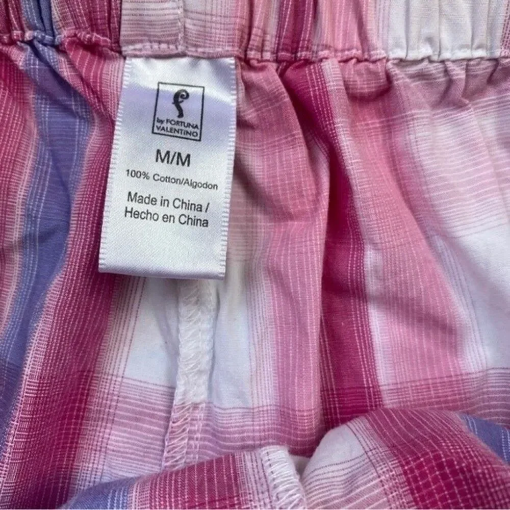 F by FORTUNA VALENTINO Pajama Pants Sz M Women Drawstring Pink Plaid Never Worn